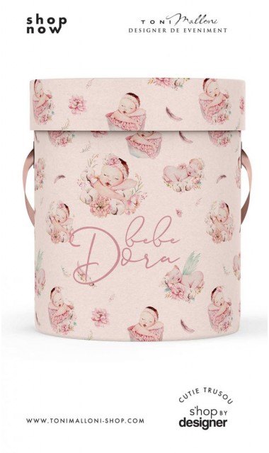 Cutie rotunda personalizata din mucava pentru trusou botez fetite Hello Baby Girl 1